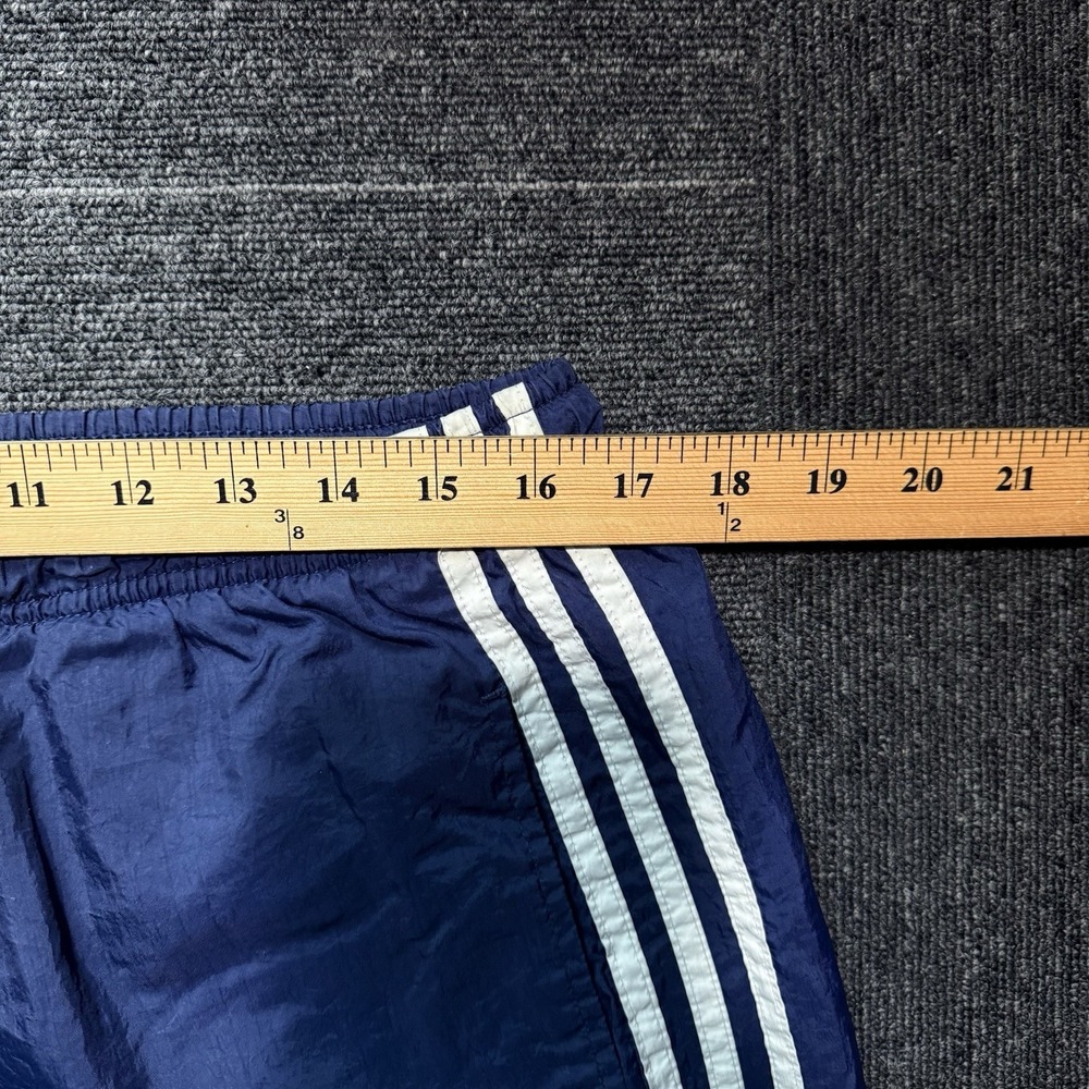 Vintage 90s Adidas navy blue windbreaker pants Large white stripes track joggers - Picture 3 of 5